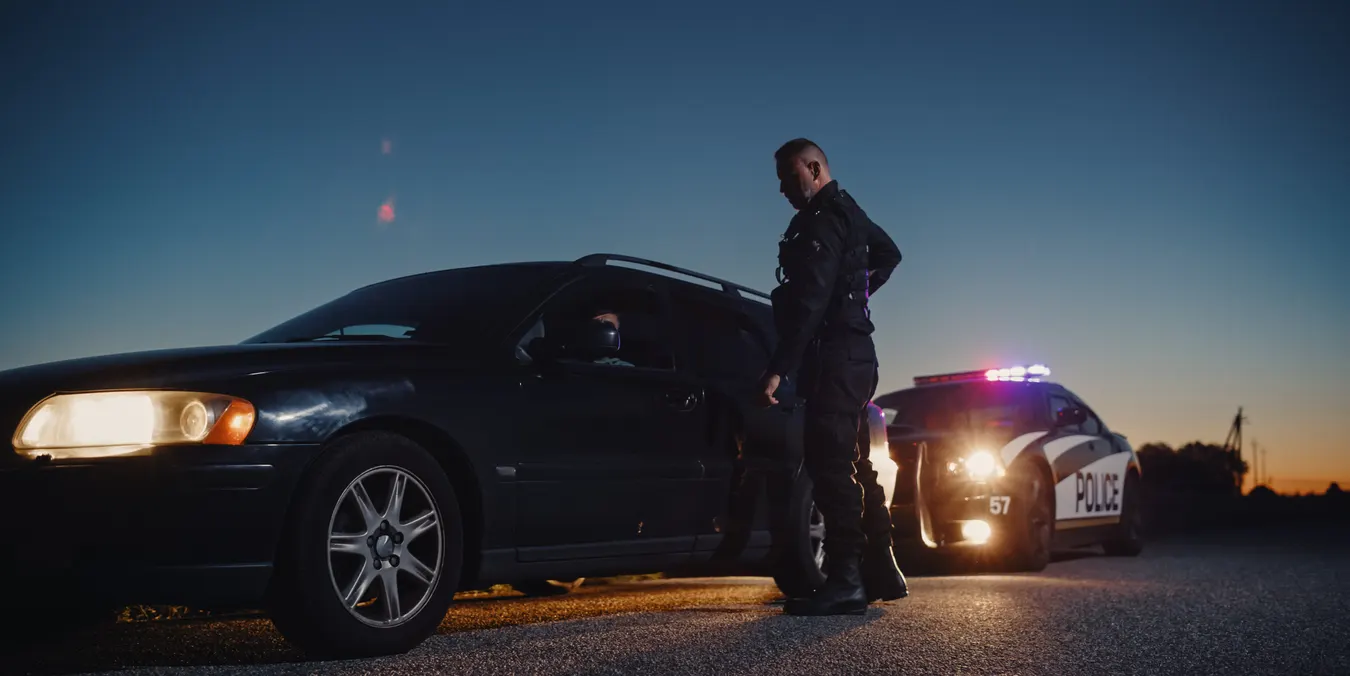 A traffic stop at dusk